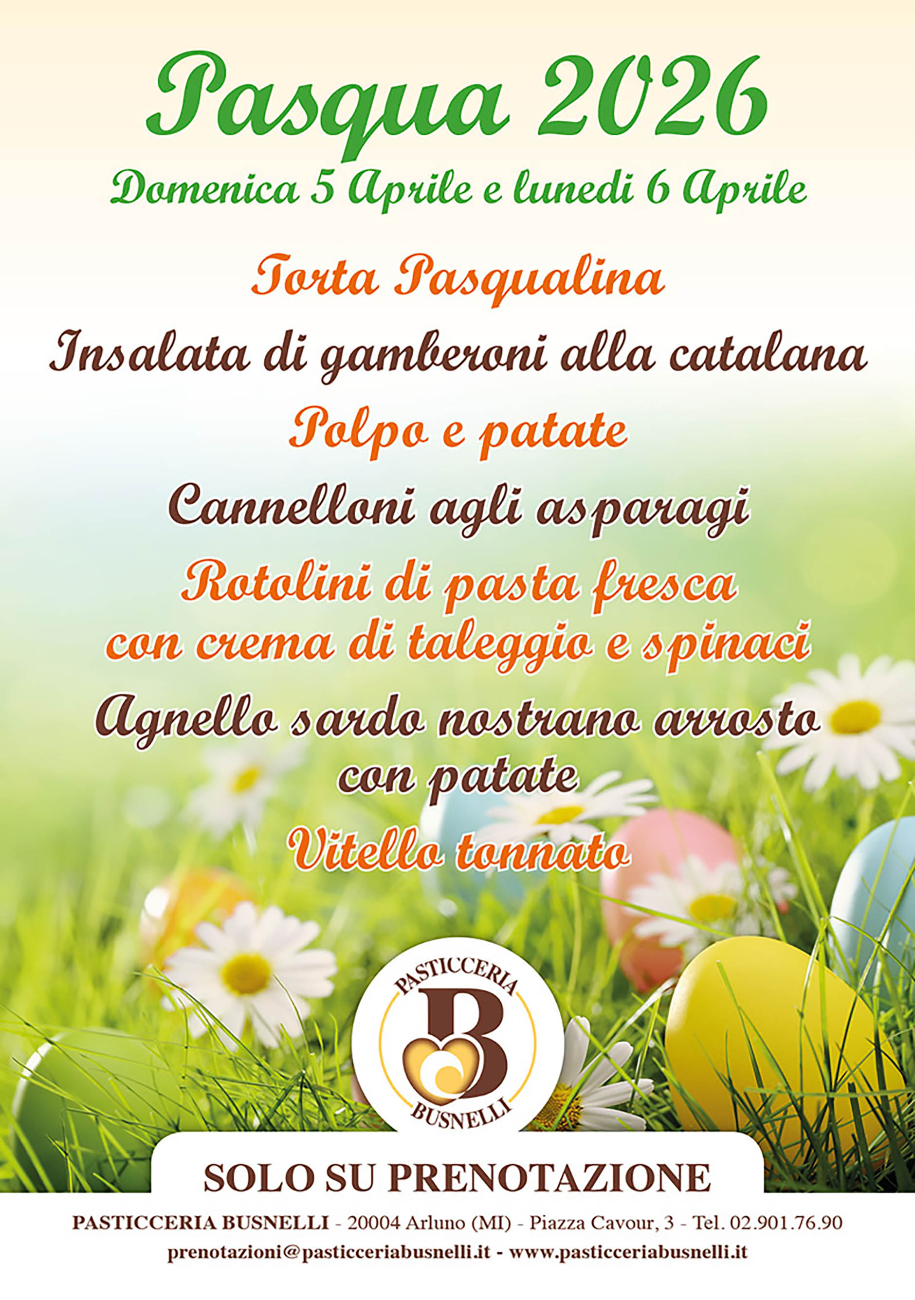 Menu di Pasqua 2026 Pasticceria Busnelli